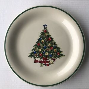 Set Of 2 Global Designs Fine Stone Christmas Tree Dinner Plates 10.25”